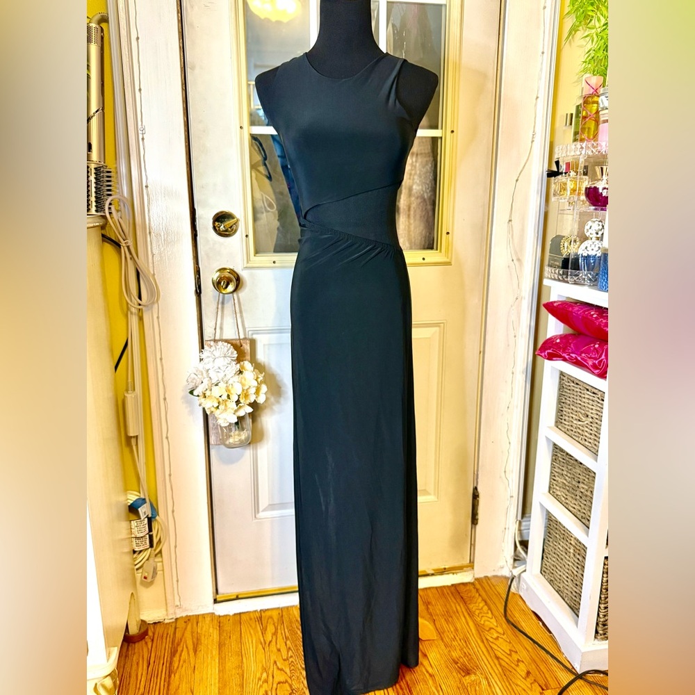 shape black slinky cut out side maxi dress